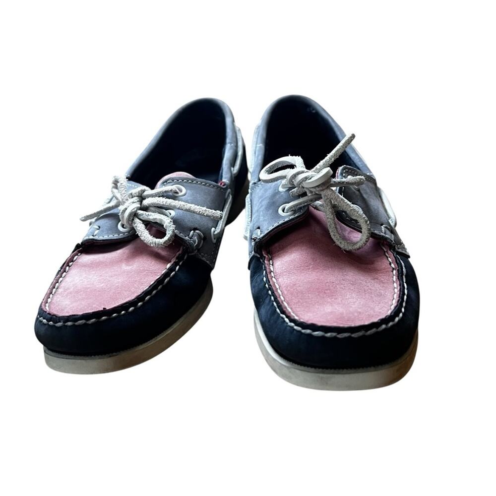 Sebago Docksides Tri-Color Suede Leather Boat Shoes Women’s 8 Gray Navy Pink
